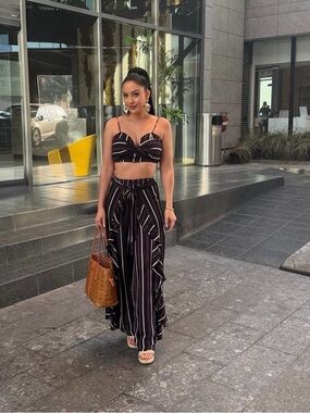 Navy Stripe Ruffle Pant Set